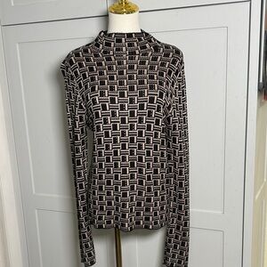 Fate Black/Cream Viscose Geometric Turtleneck Sweater Size X-Large (Medium) New